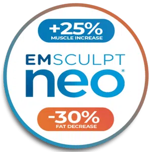 A badge showing the benefits of Emsculpt NEO treatment at Wellnessesity.